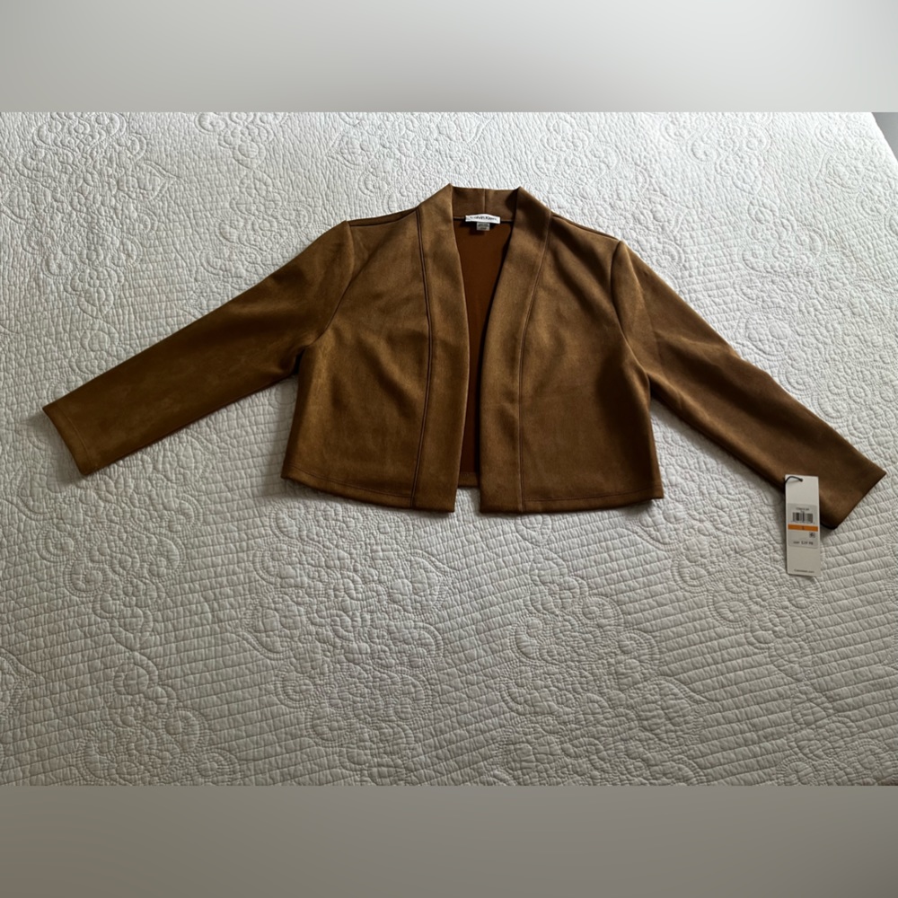 Nwt Calvin Klein Cropped open front tan blazer size small